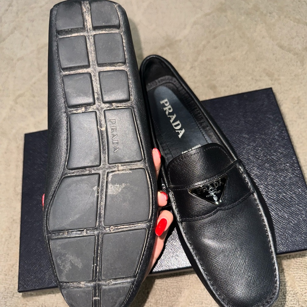 Prada Black Leather Loafers with Metal Hardware - Picture 3 of 5